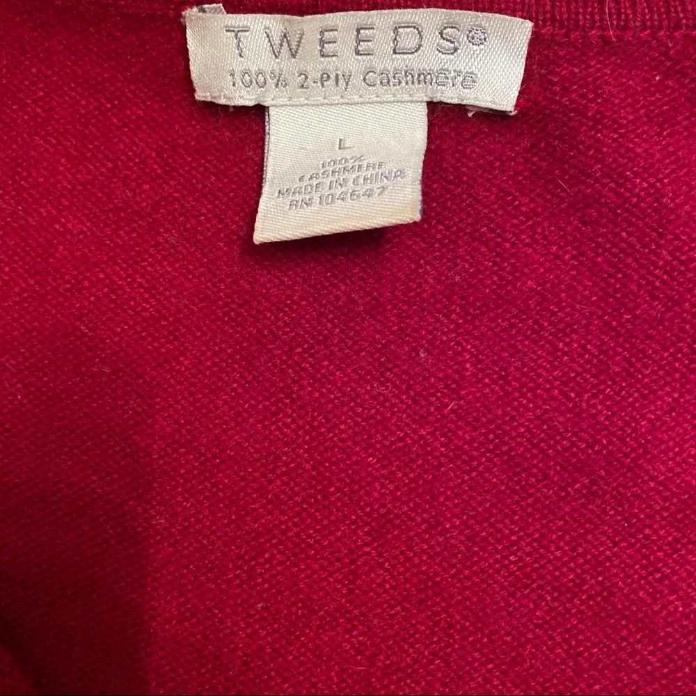 TWEEDS SWEATER SCOOP NECK CASHMERE RED LONG SLEEVE SIZE LARGE L